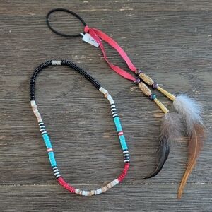 NA Inspired Necklace and Feather Hair Tie Set